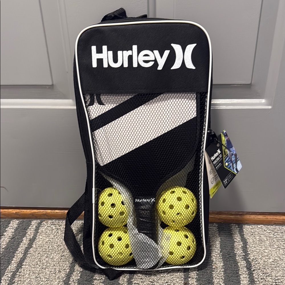 Hurley Pickleball Paddle Set with Yellow Balls and Black Case